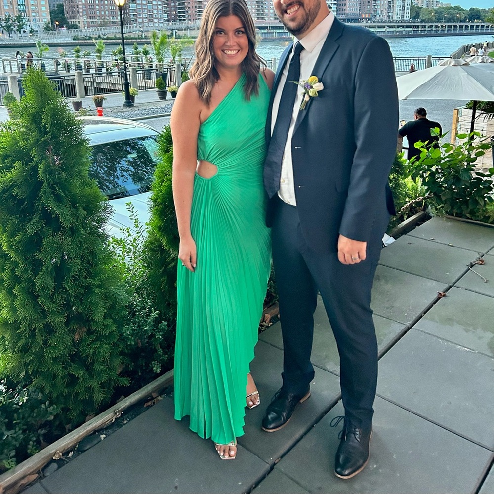ALC asymmetrical Kelly green midi dress